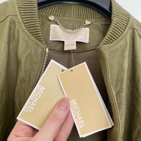 NWT Michael Kors Leather Jacket Olive Green - Picture 10 of 15